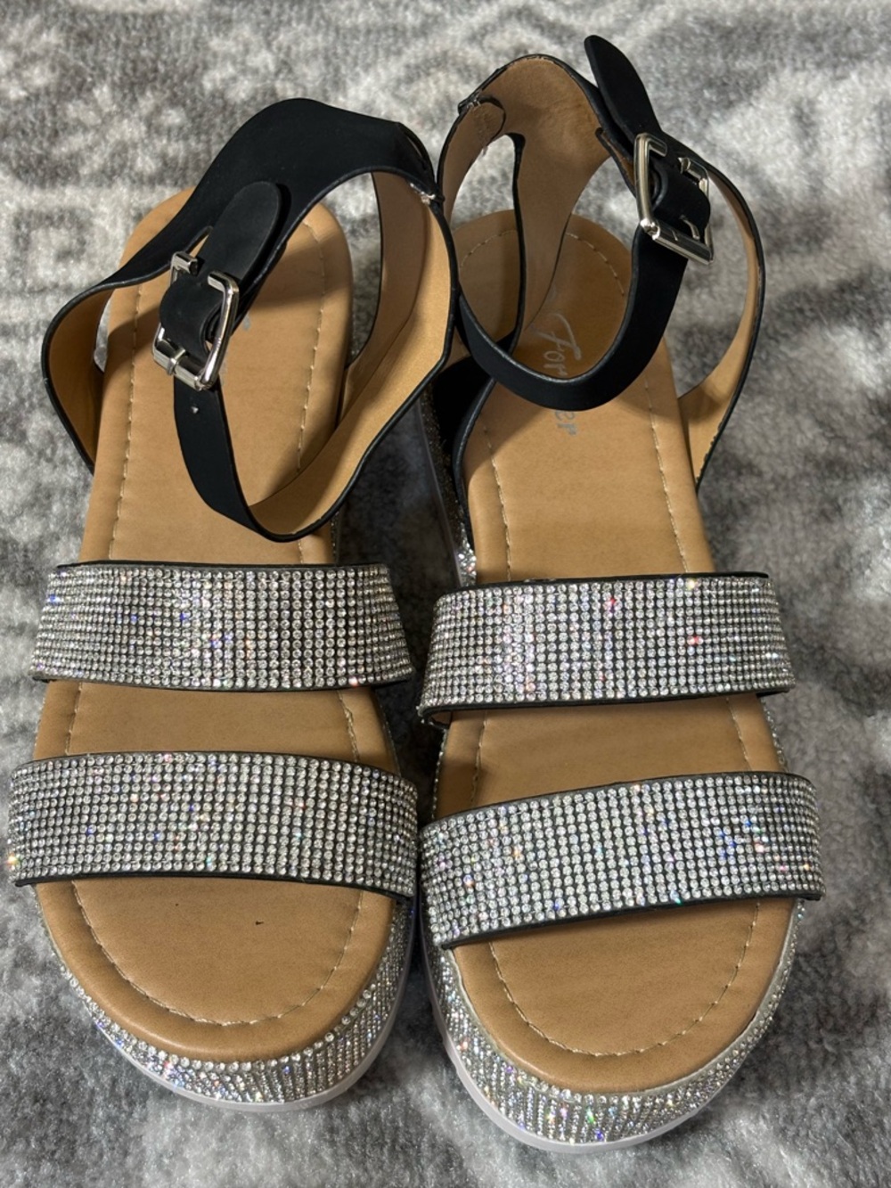 Women's Black Rhinestone Ankle-Strap Sandals Size 8.5